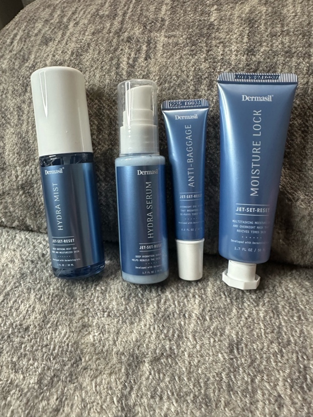Dermasil Jet Set Reset Skincare Set Hydra Mist Serum Moisture Lock 4 Pc